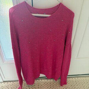 Hot Pink Bedazzled Loose Sweater - Small